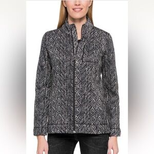 Andrew Marc NY Black and White Geometric Cableknit Print Full Zip Jacket
